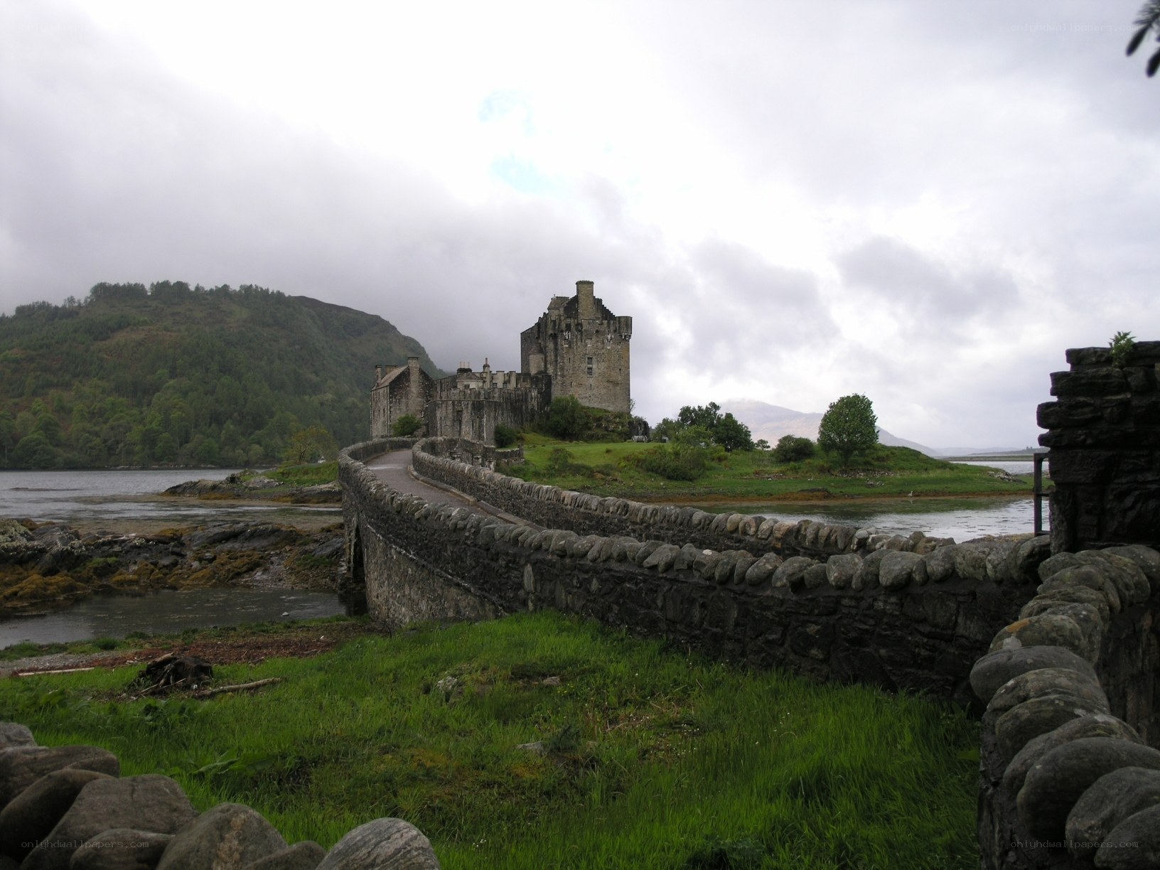 Eilean Donan Castle on a cloudy day