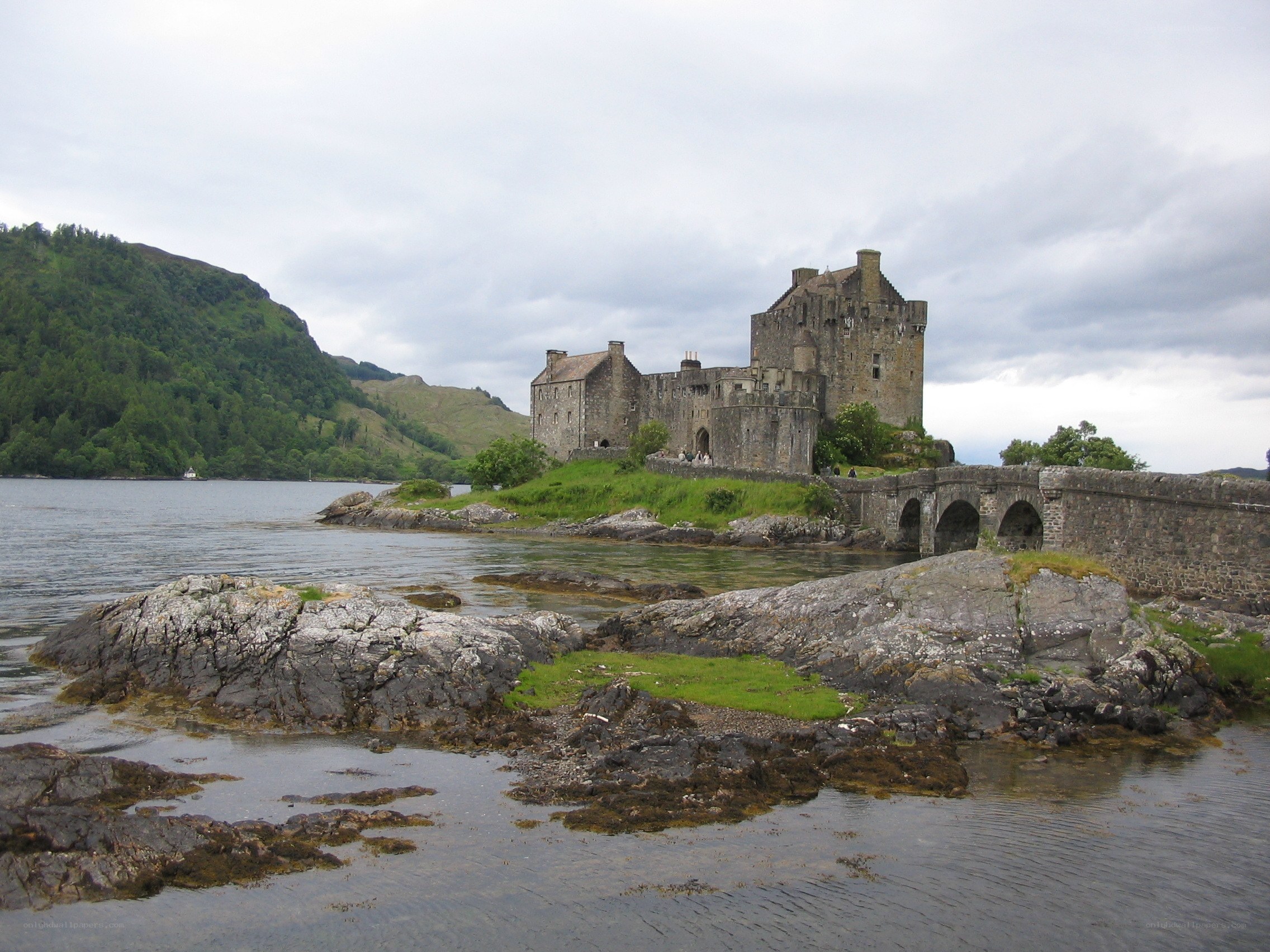 Eilean Donan Castle on a cloudy day