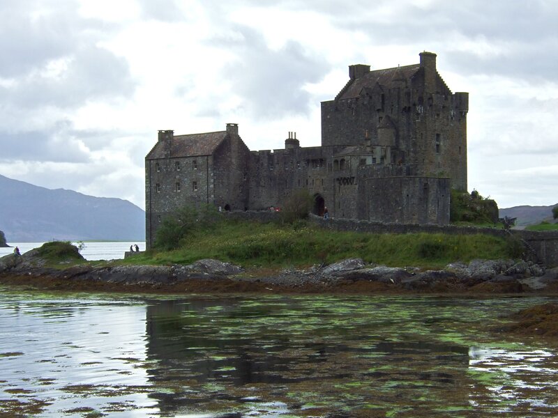 Eilean Donan Castle on a cloudy day