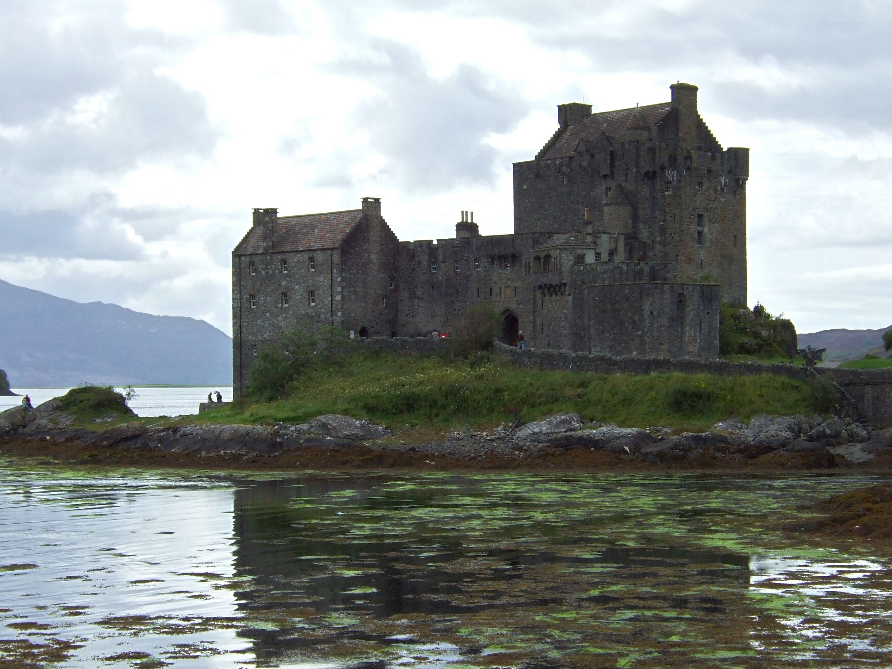 Eilean Donan Castle on a cloudy day