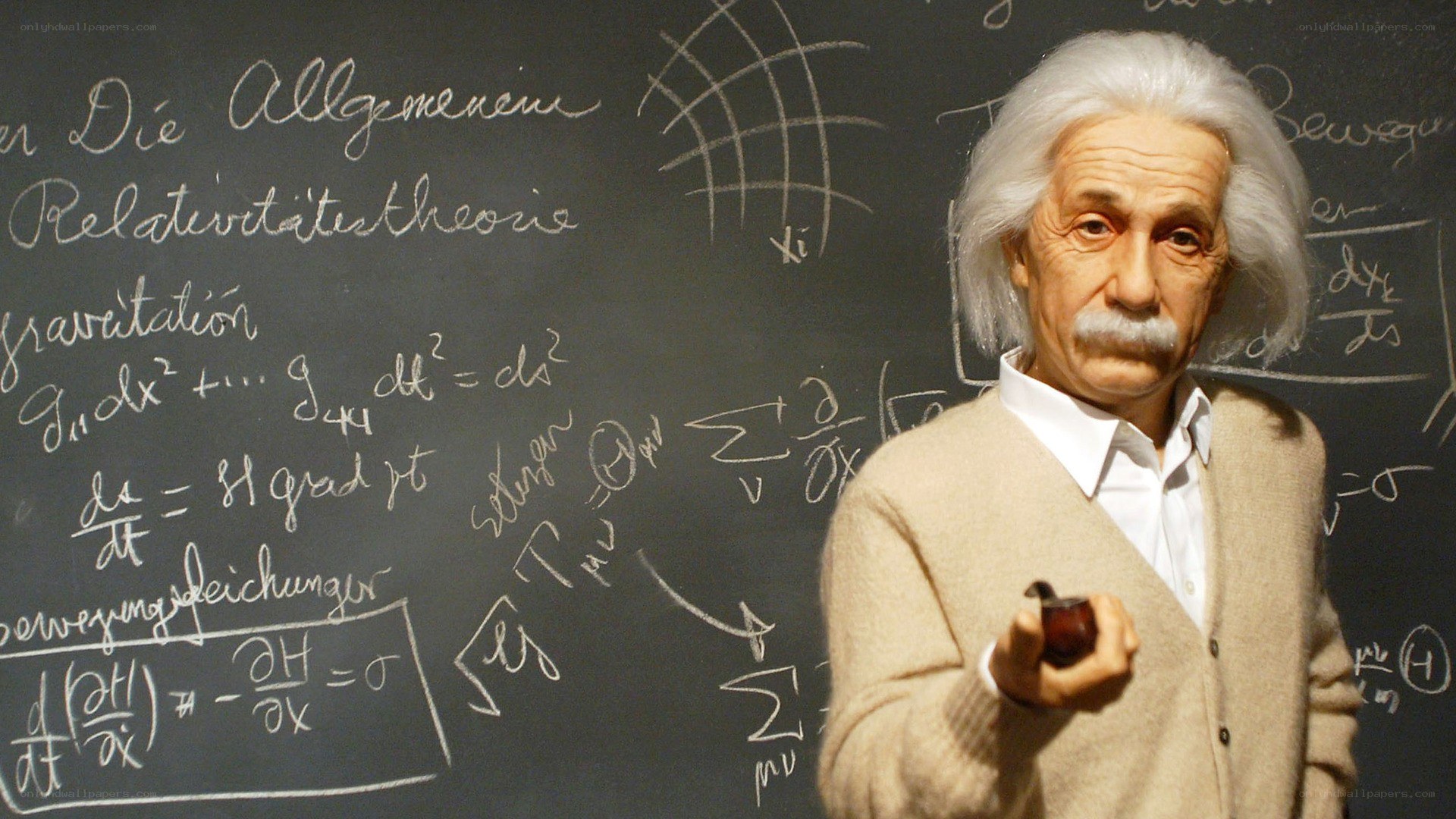 Einstein wax figure at blackboard