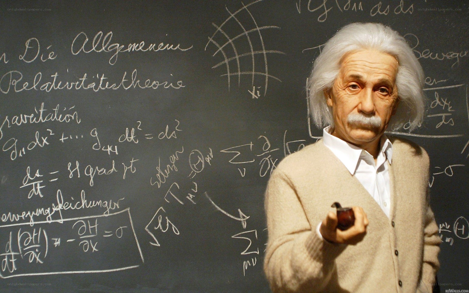 Einstein wax figure at blackboard