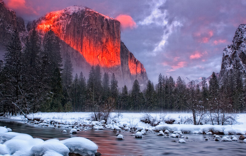 El Capitan at sunset in winter