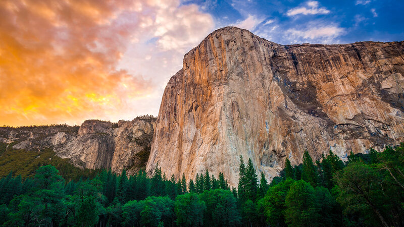 El Capitan Rock Formation — Orange, Dramatic, Sunset, Photograph, Forest