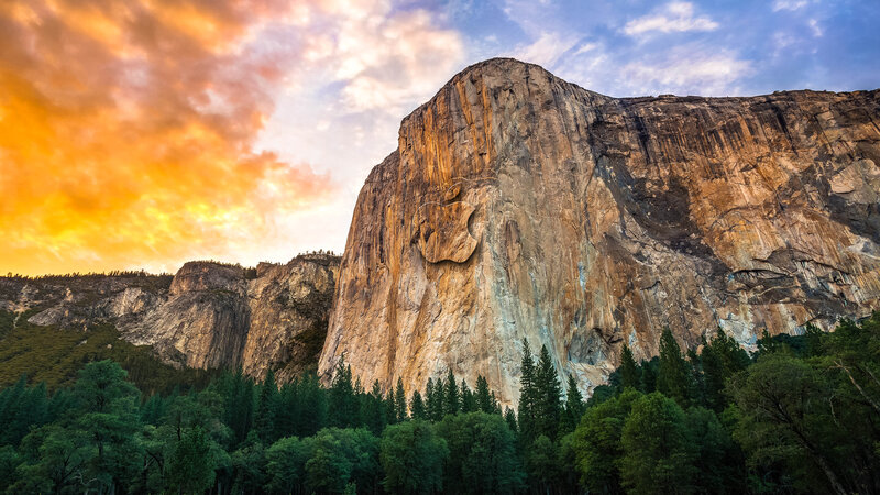 El Capitan Rock Formation — Orange, Dramatic