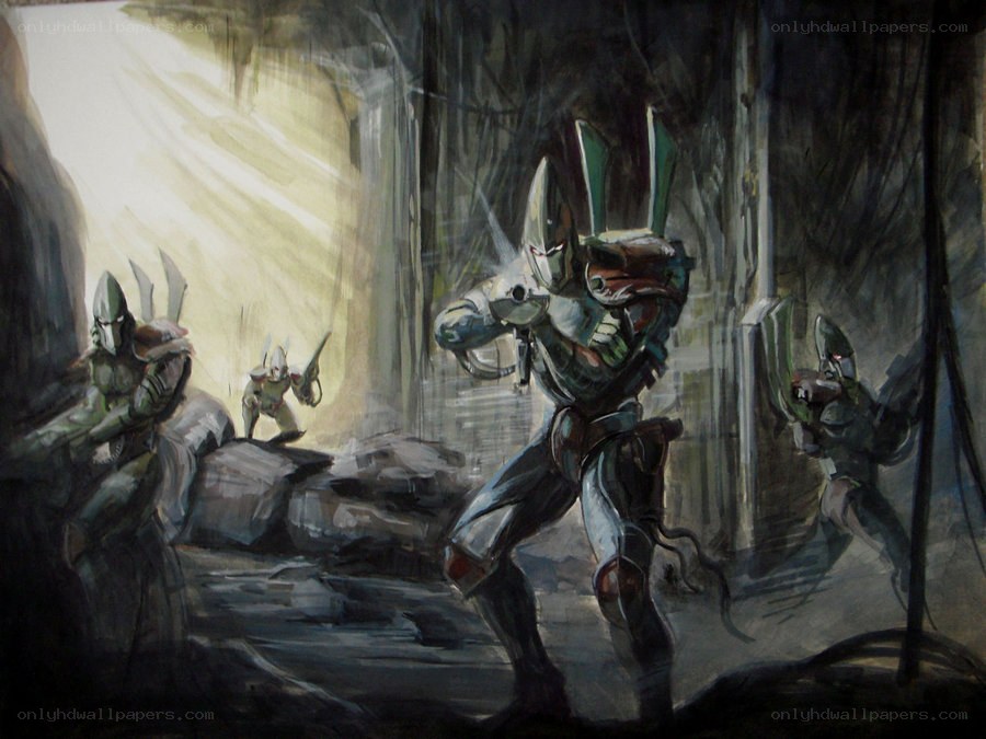 Eldar warriors in a dark forest