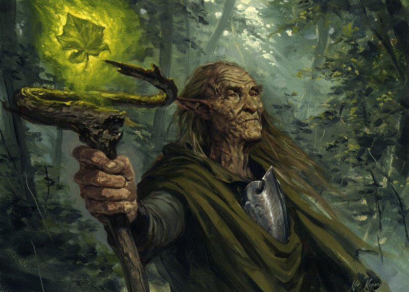 Elder elf with glowing staff