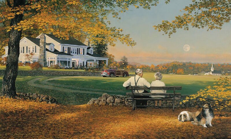 Elderly Couple on Bench — Yellow