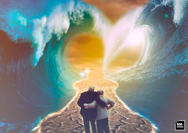 Elderly Couple Walking — Blue