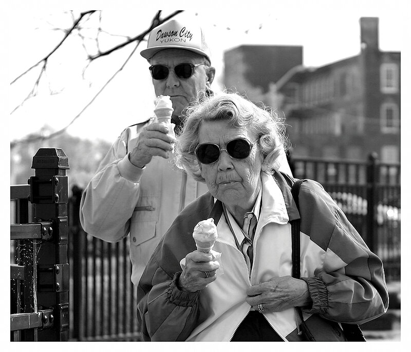 Elderly couple with ice cream