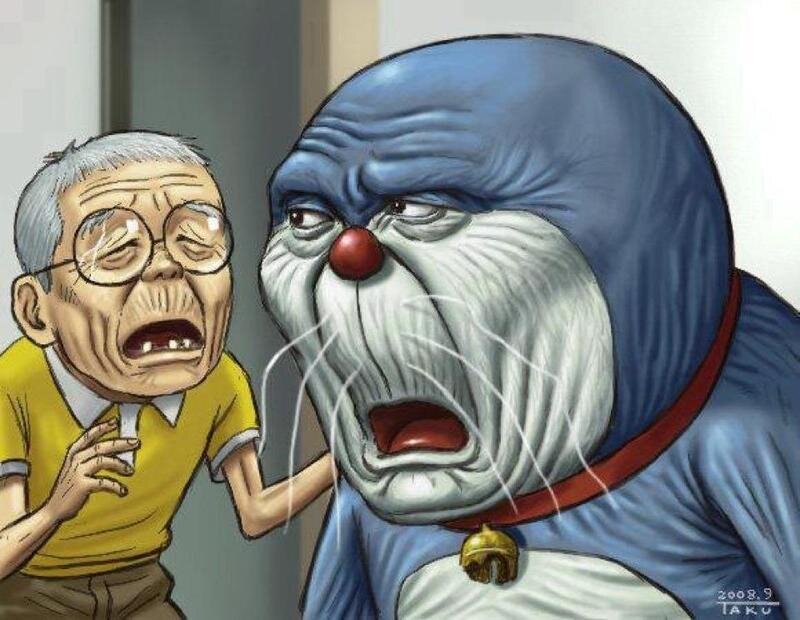 Elderly Man and Robot Cat