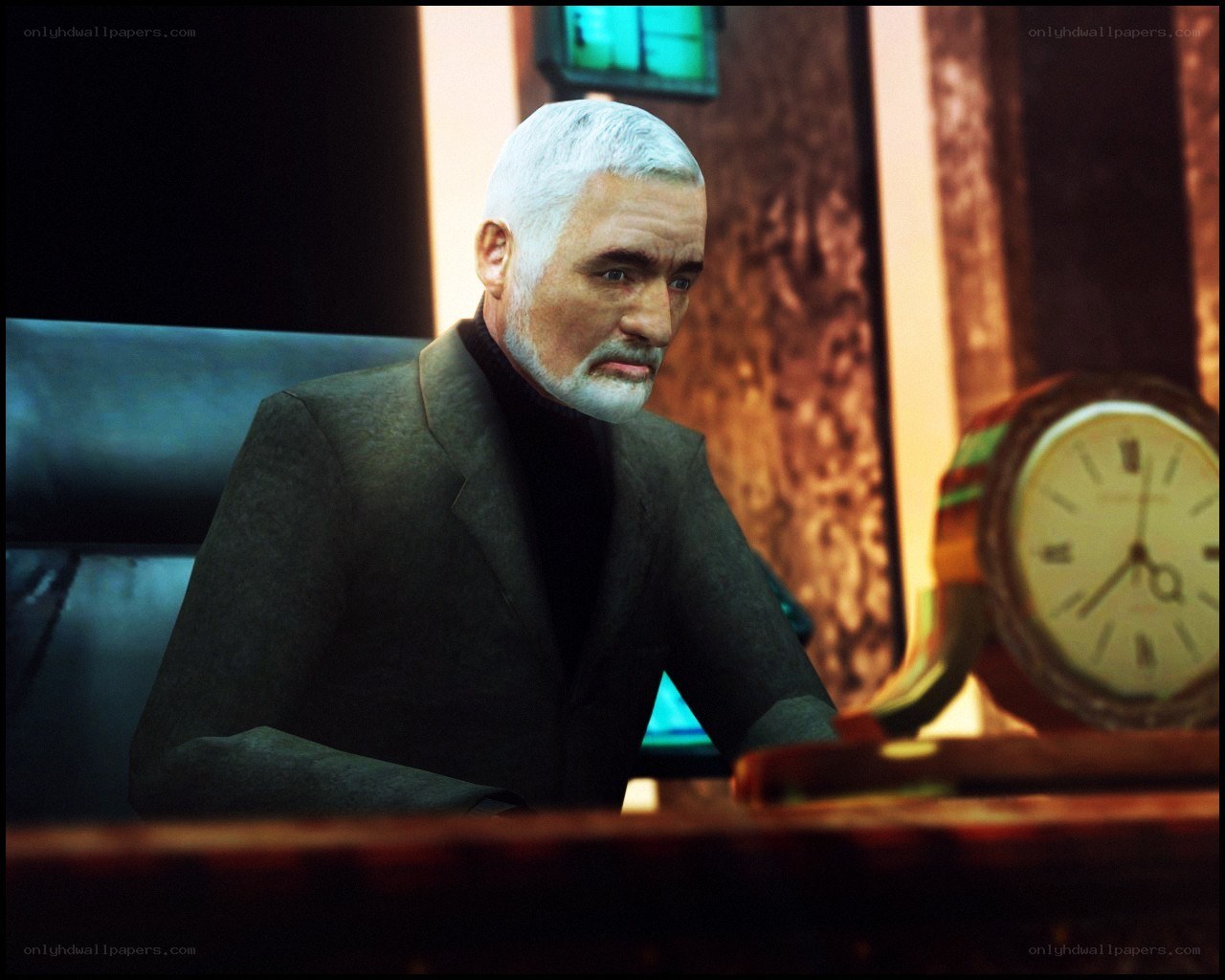 elderly man at desk