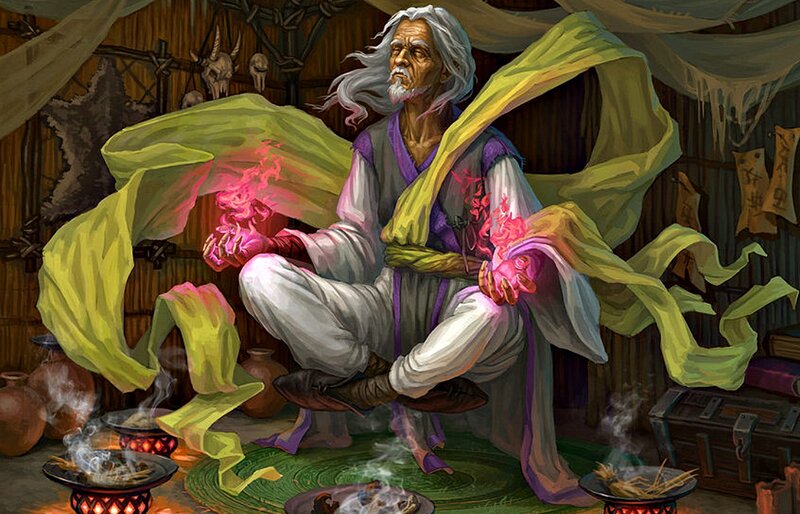 Elderly Man Casting Spell — Green