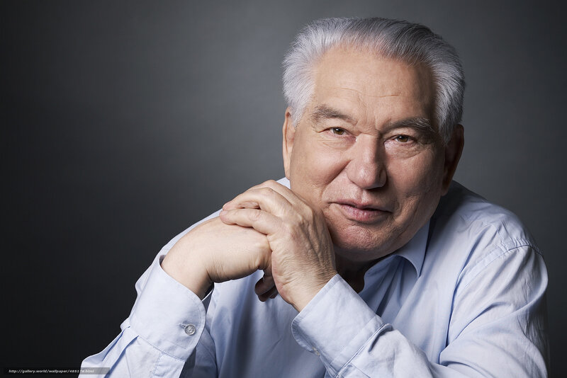 Elderly Man in Blue Shirt — Gray