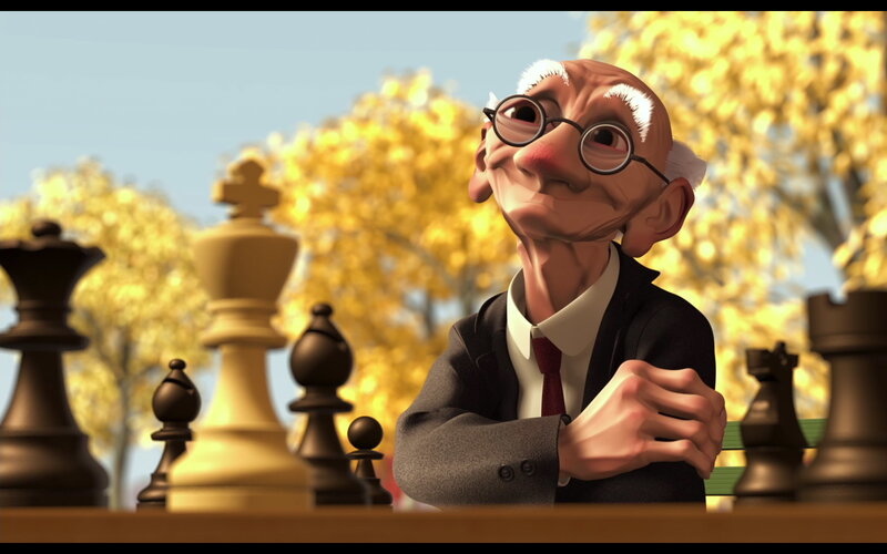 Elderly Man Playing Chess — Yellow