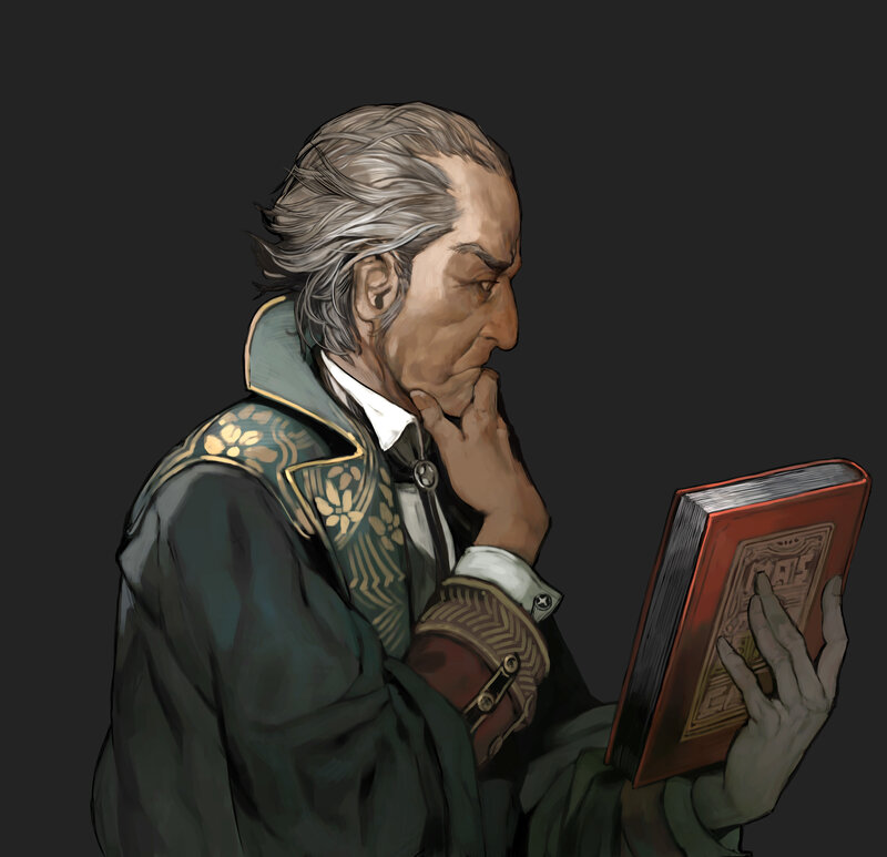 elderly man reading book