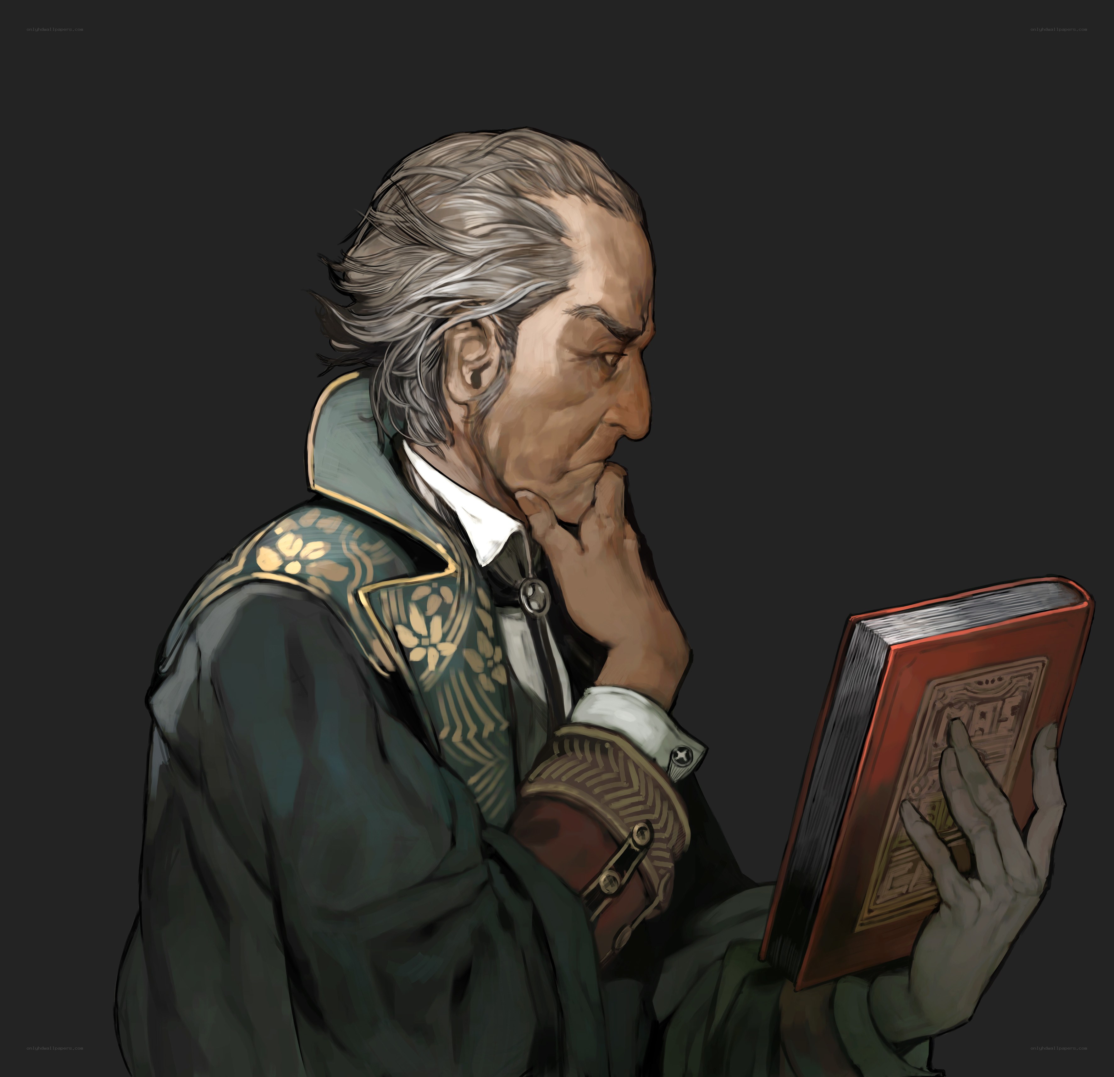 elderly man reading book