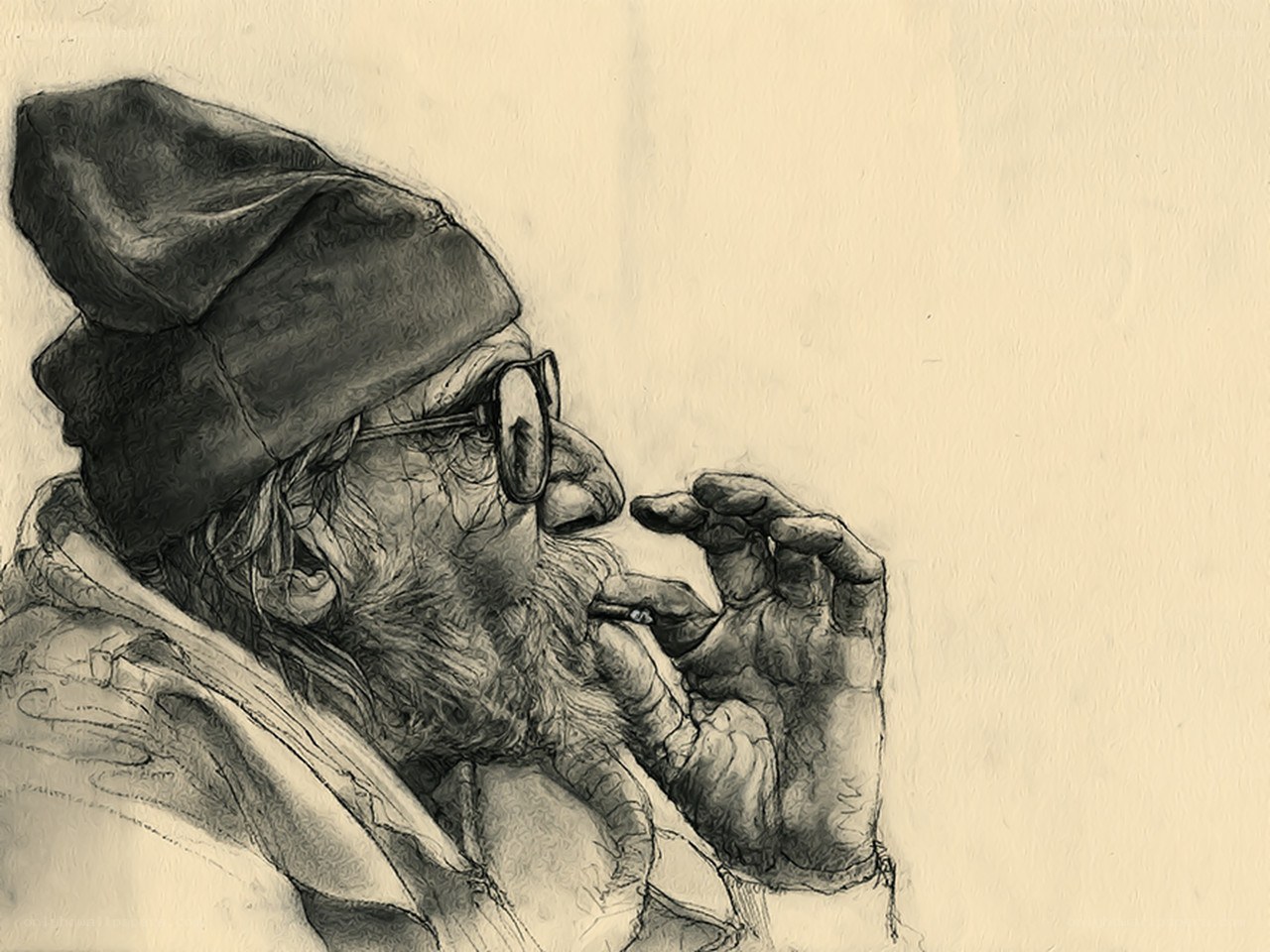 elderly man smoking
