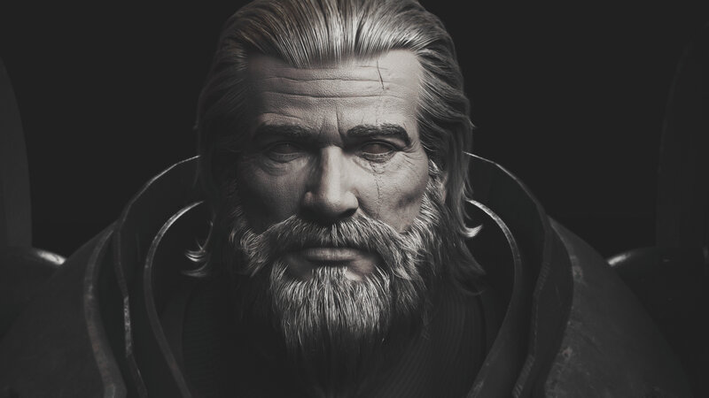 Elderly Man with Beard — Black, Dramatic, 3d Render