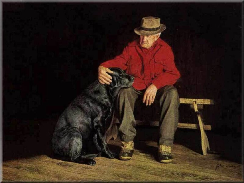 Elderly Man with Black Dog