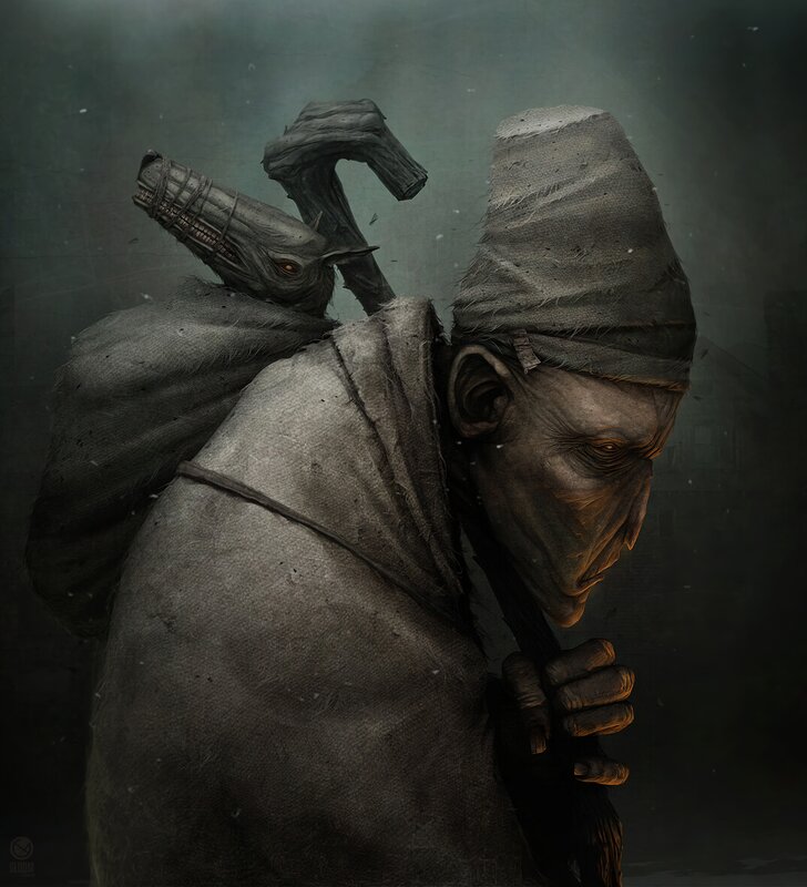 Elderly Man with Creature