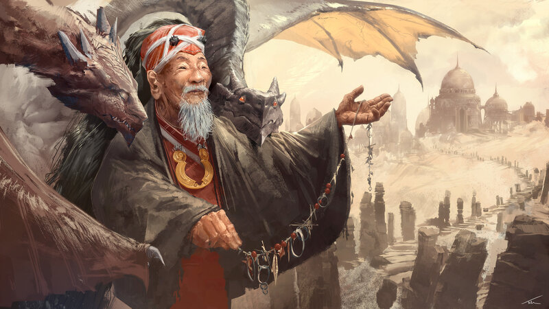 Elderly Man with Dragons