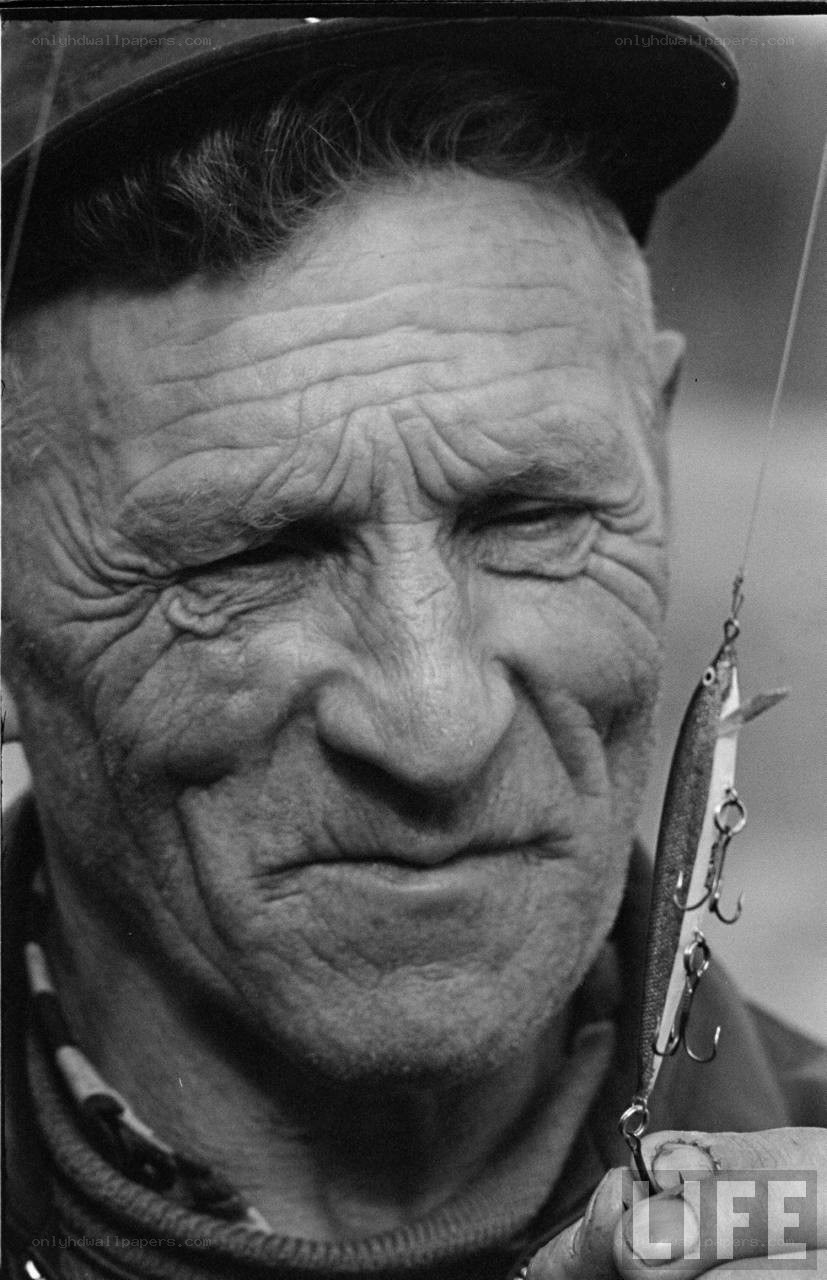 elderly man with fishing lure