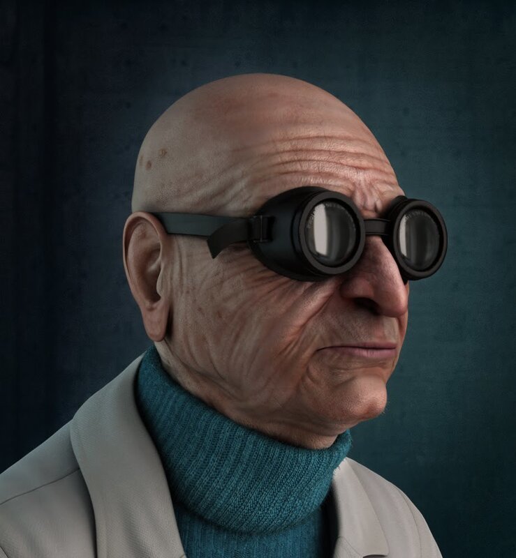 elderly man with goggles
