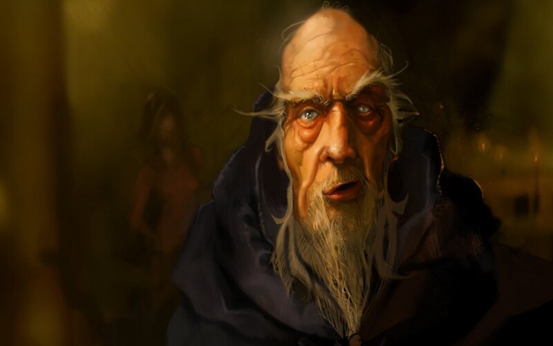Elderly Man with Long Beard — Brown, Dramatic
