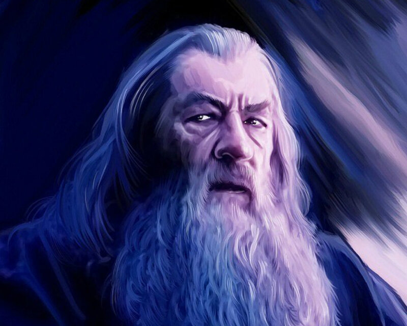 Elderly Man with Long Hair — Blue, Dramatic