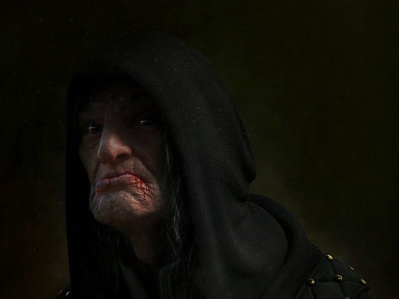 elderly man with scarred face
