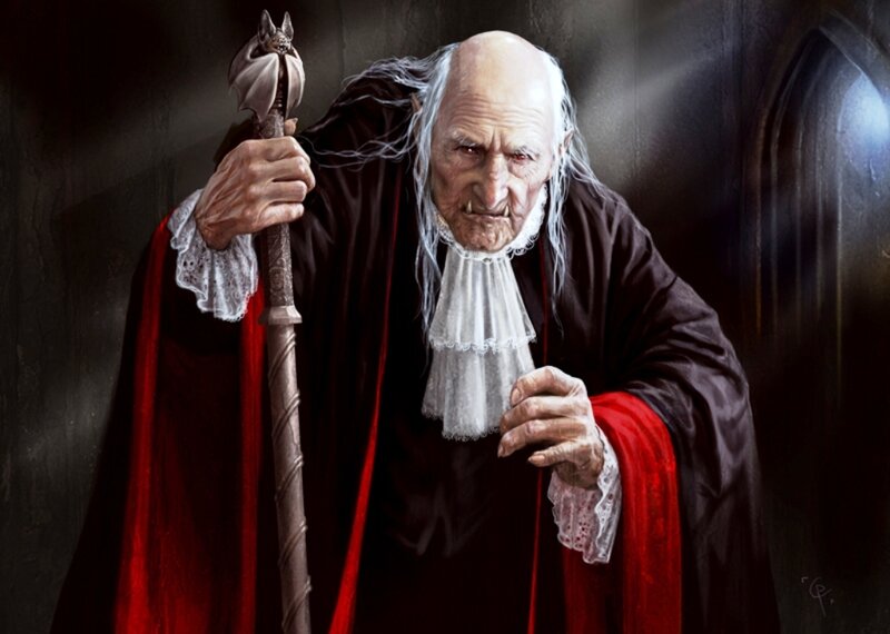 Elderly Man with Staff — Black