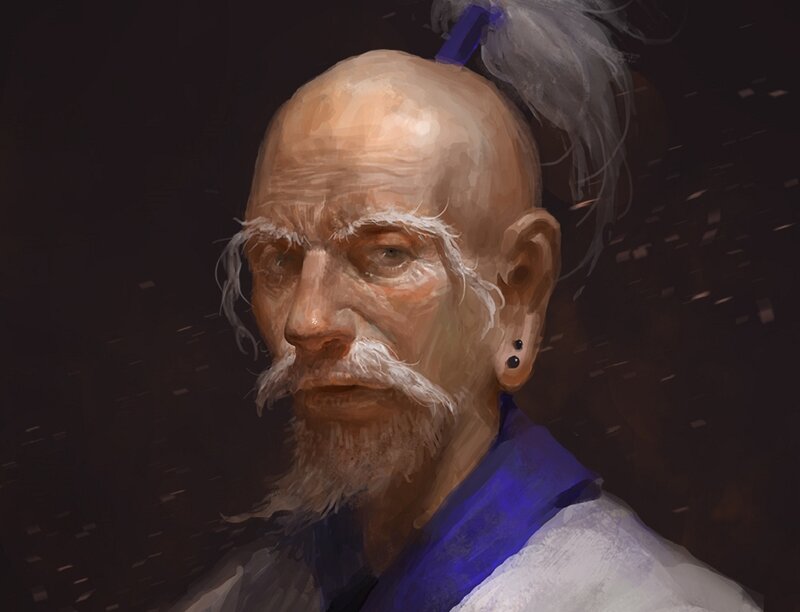 Elderly Man with White Beard — Blue