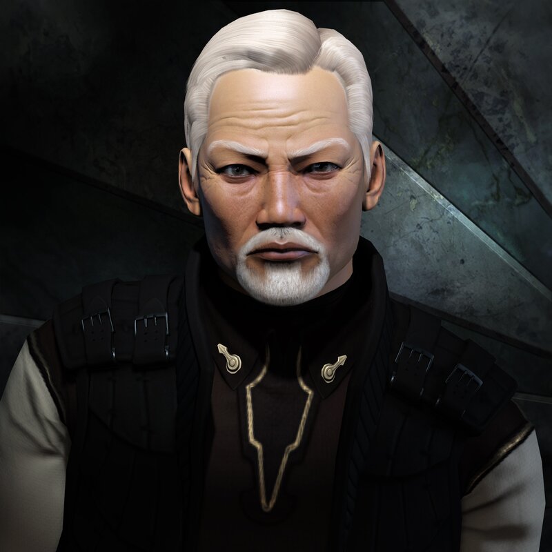 Elderly Man with White Hair — Black, Serious, 3d Render