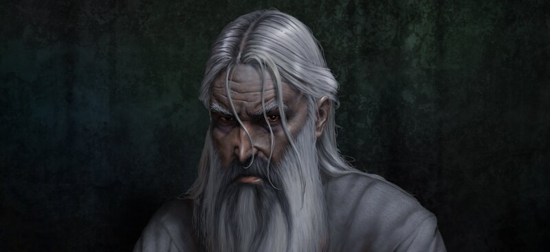 Elderly Man with White Hair — Gray, Dramatic, Digital Art, Beard