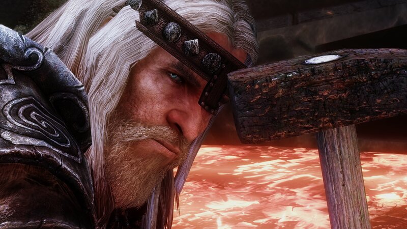Elderly Man with White Hair — Red