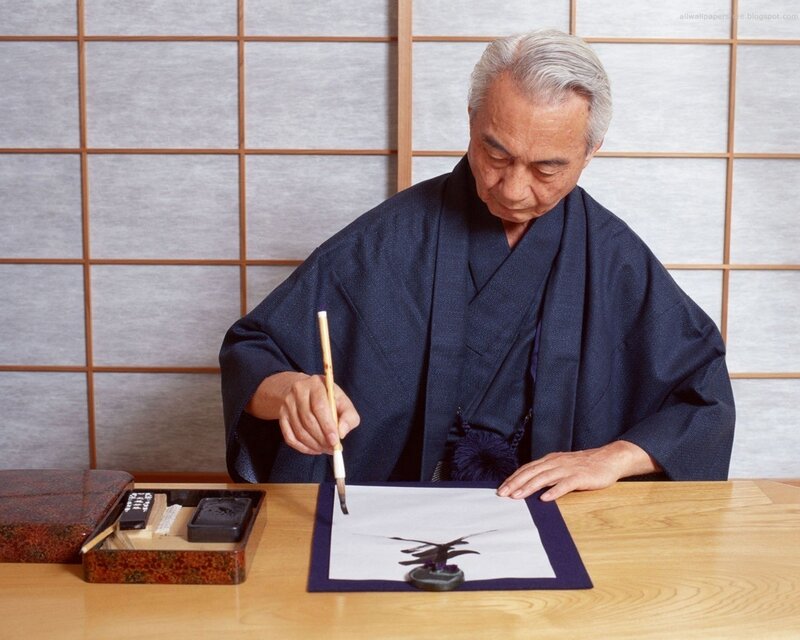 Elderly Man Writing Calligraphy