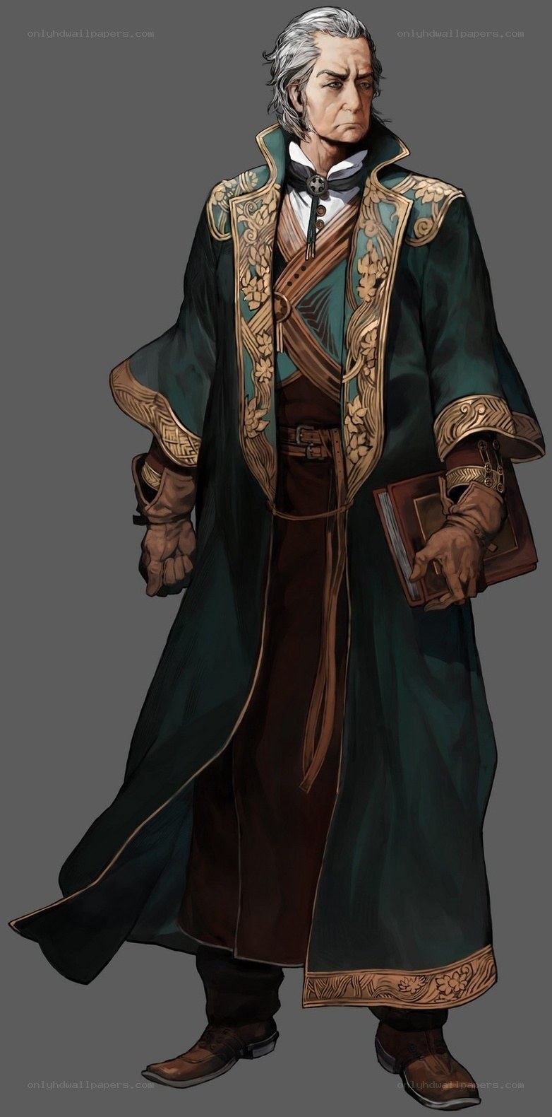 elderly scholar in ornate coat