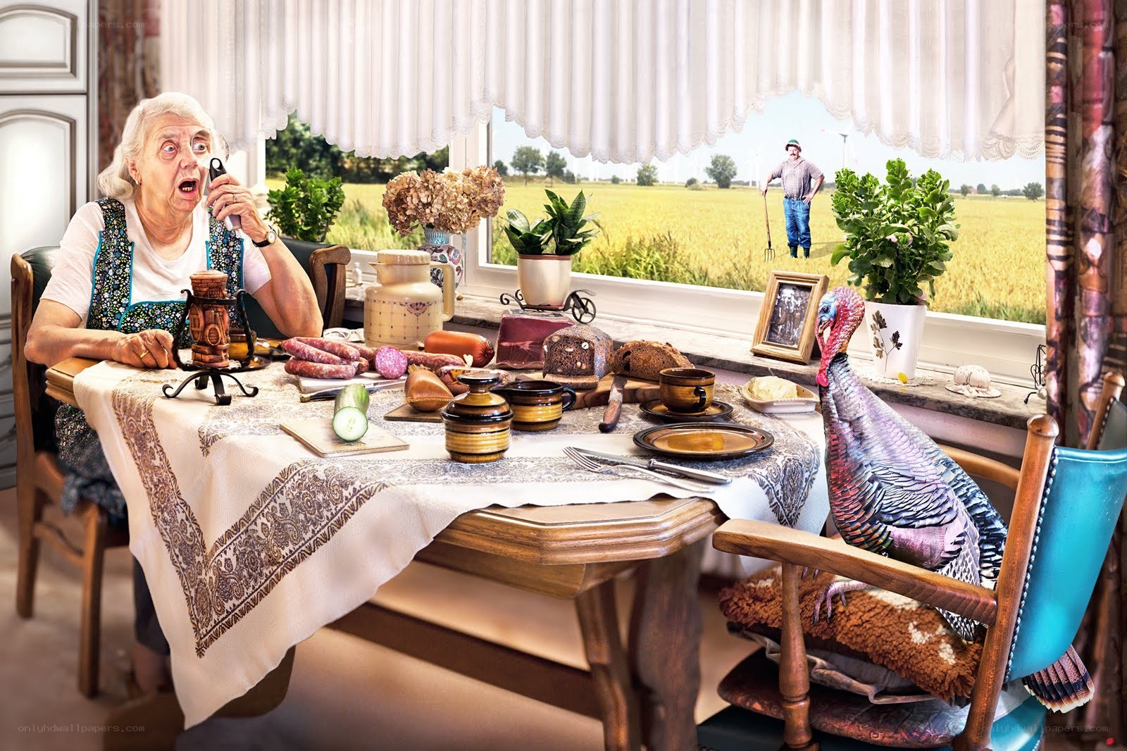 Elderly woman at dining table