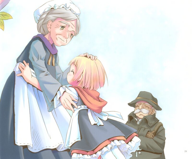 elderly woman comforting a child