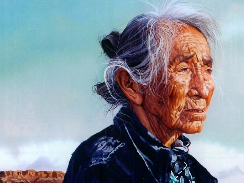 Elderly Woman in Profile — Blue