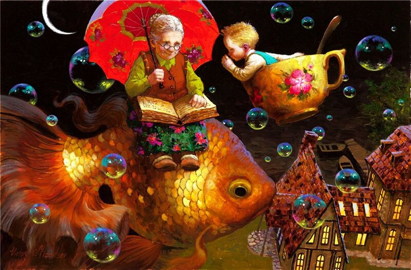 Elderly Woman on Goldfish