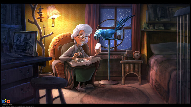 elderly woman reading with parrot