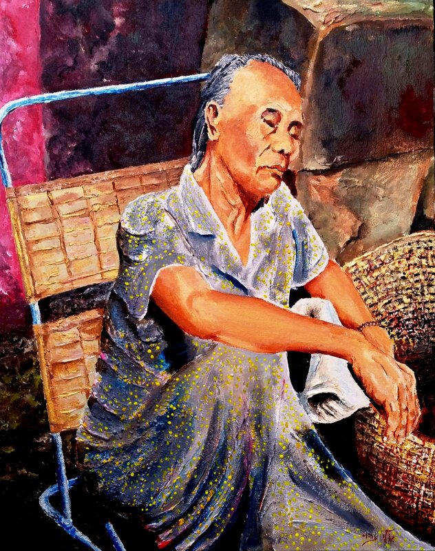 Elderly Woman Sitting — Blue