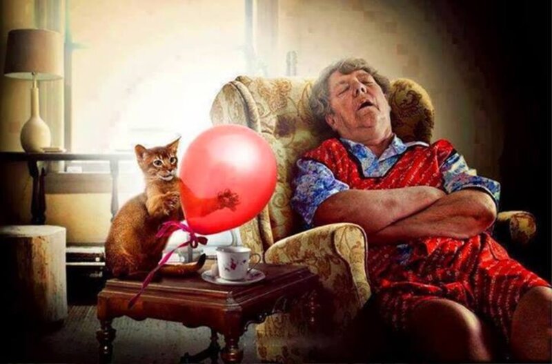 Elderly Woman Sleeping — Red