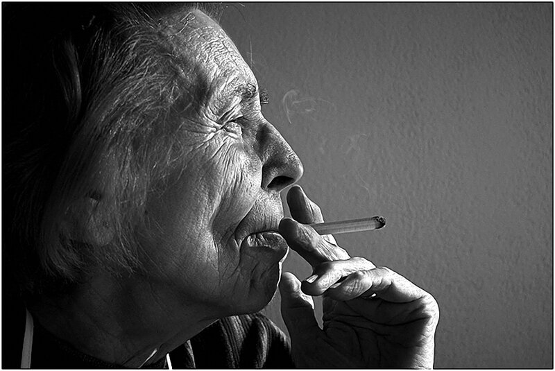 elderly woman smoking