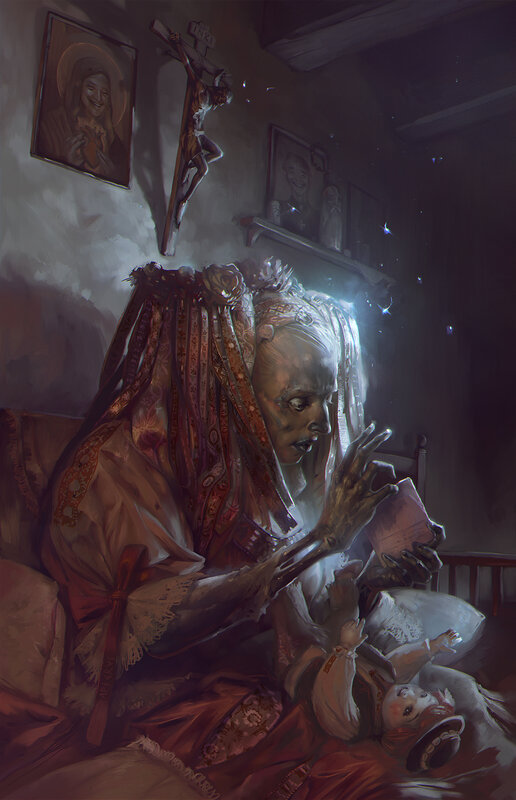 Elderly Woman with Doll