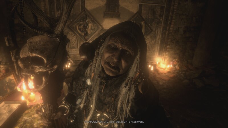 Elderly Woman with Skull