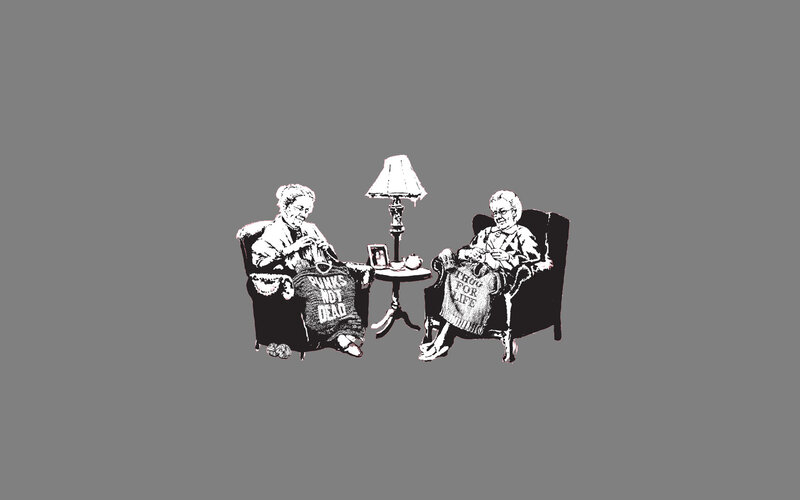 Elderly women knitting together