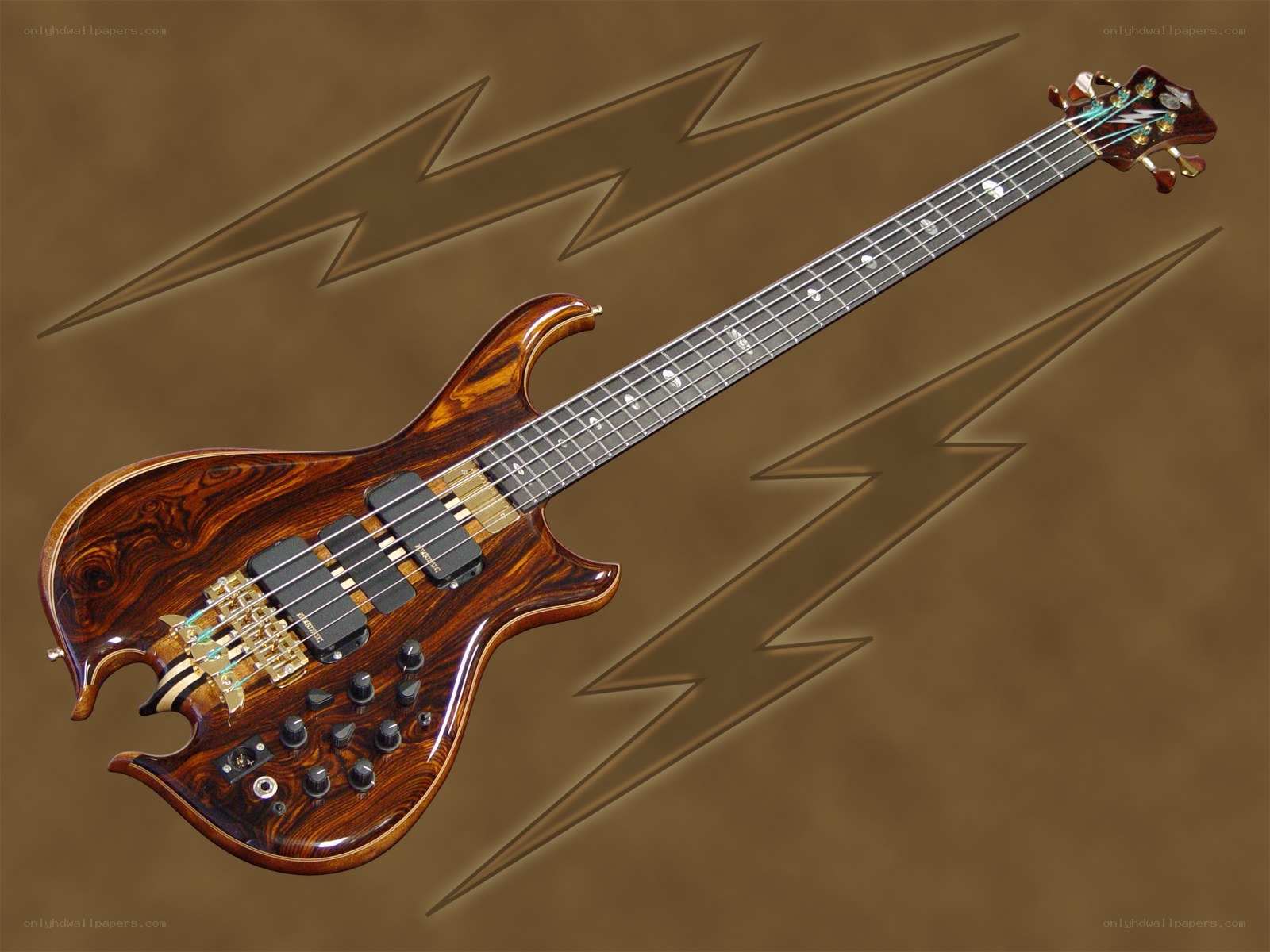 Electric bass guitar with flame maple top